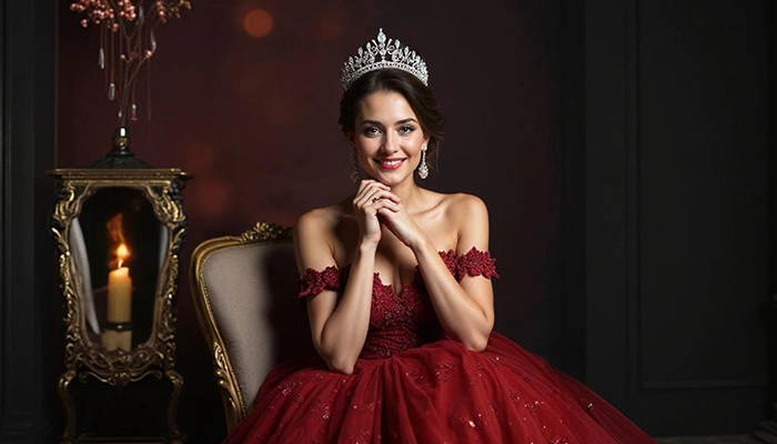 Confident married woman in crown and sash representing Omica Mrs. India International 2025 beauty pageant