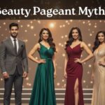 Indian men and women standing confidently on a beauty pageant stage under golden lights, symbolizing inclusivity and confidence in modern pageantry.
